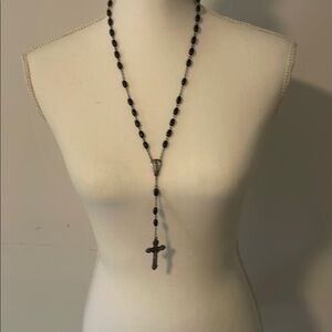 Black and silver beaded cross costume jewelry